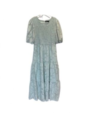 Merokeety Women’s Mint Green Smocked Midi Dress Puff Sleeve Tiered Skirt Size M
